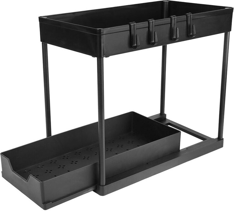 Küchenregal Badregal Spülschrankregal mit Schiebeschublade für Küche und Bad 2 Ebenen, ABS-Lagerregal, Organizer, Gewürz...