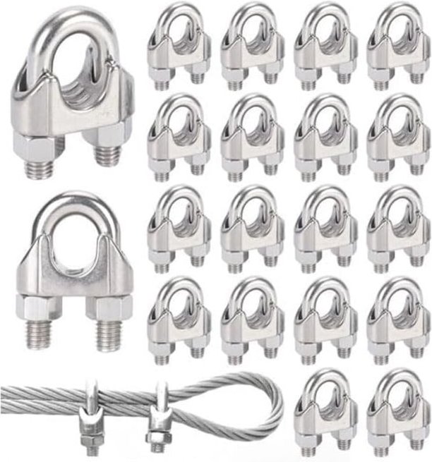 iguTrail 20er Pack Seilklemme Drahtseilklemme 3mm Edelstahlseilklemme für Stahlseil Stahldraht, feststehend passend für ...