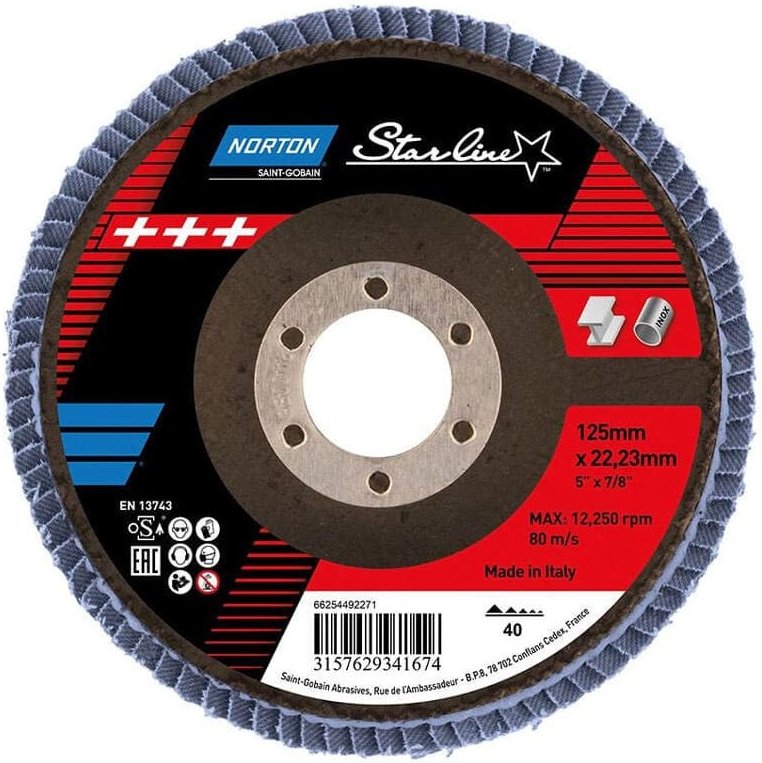 Norton - starline Flache Fächerschleifscheibe Ø125 x 22 mm R842 Gr.40 eu 69957399978