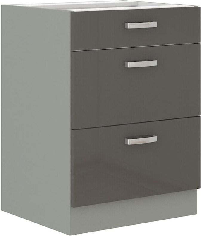 Küchen Preisbombe - Küchen Unterschrank 60 cm Grau Hochglanz Vollauszug Soft-Close Küche Grey Bianca