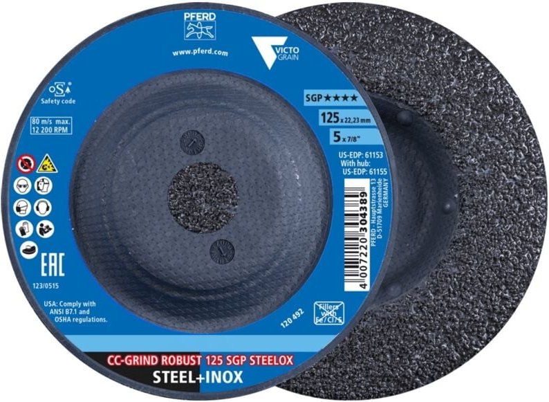 PFERD TOOLS 64195126 Schleifscheibe Durchmesser 125 mm Bohrungs-Ø 22.23 mm Edelstahl, Stahl, Holz 10