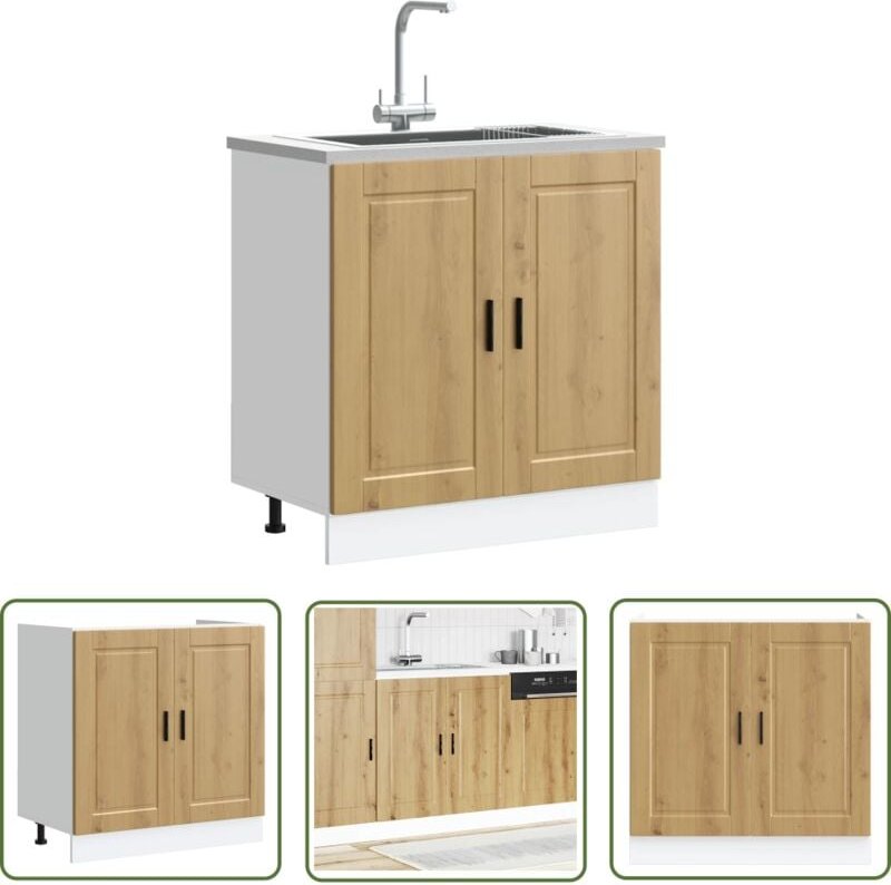 The Living Store - vidaXL Spülenunterschrank Porto Artisan-Eiche 80x46x81,5 cm