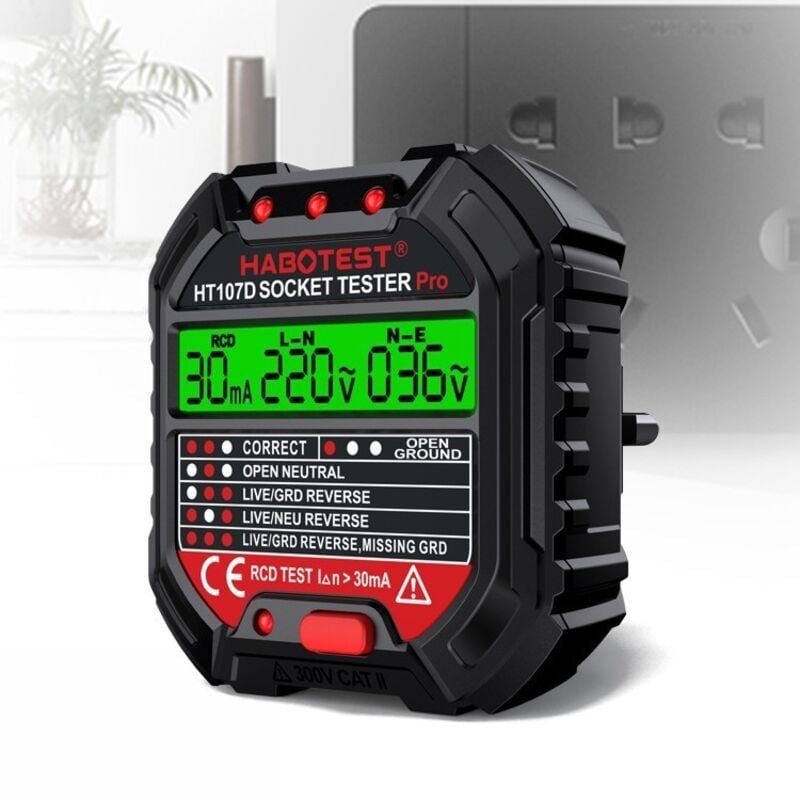 GFCI-Steckdosentester mit Spannungsanzeige, 90–250 V, Steckdosentester, automatischer Stromkreispolaritäts-Spannungsdete...