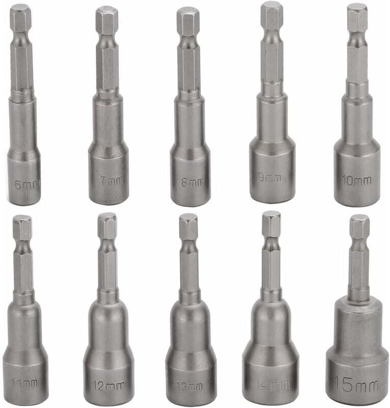 10-teiliges Schlagschrauber-Steckschlüssel-Bit-Set, 6–15 mm, magnetischer Innensechskant-Steckschlüsselsatz, magnetische...