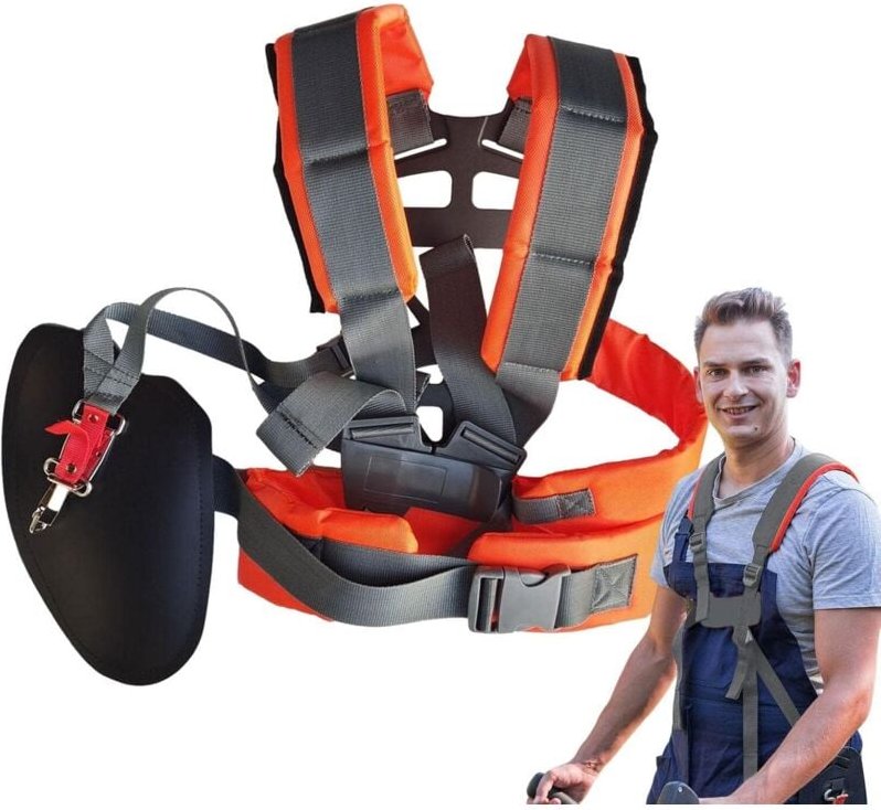 【Universeller Trimmergurt】Doppelschulter-Gurt aus Nylon für Rasenmäher & Freischneider • Verstellbarer Bauchtragegurt • ...