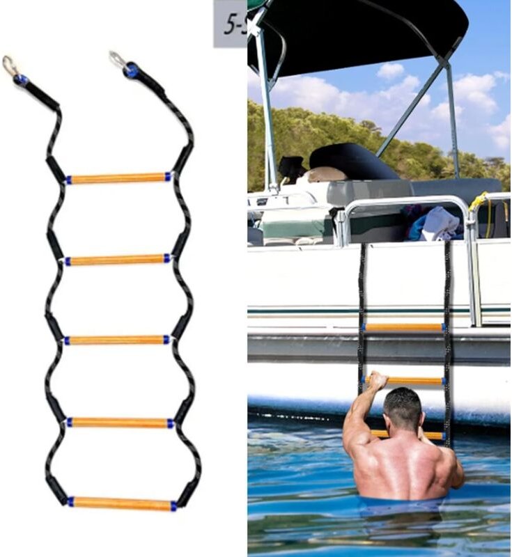 5-stufige Bootsleiter, Marine-Strickleiter, Feuerleiter, Jagd-Aufstiegshilfe, faltbare Bootsleiter, abnehmbare Boots-Str...