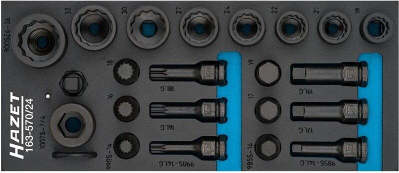 FP - Hazet Schlag-, Maschinenschrauber Steckschlüsseleinsatz Satz, Vierkant hohl 12,5 mm (1/2), Außen-Doppel-Sechskant-T...