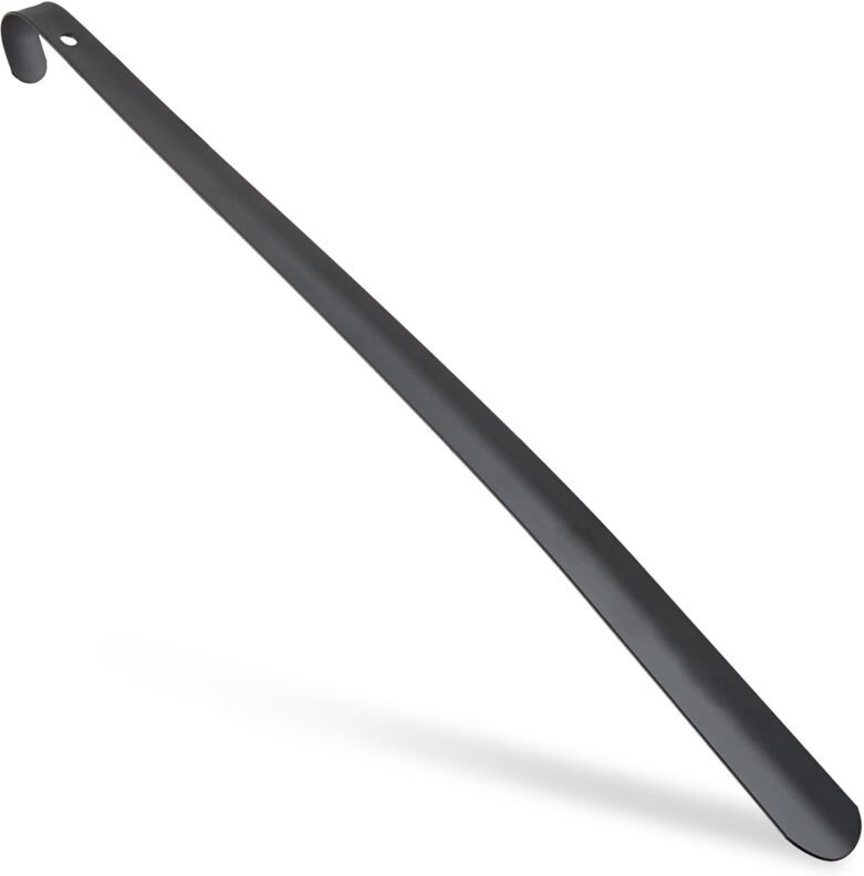 4 x Schuhlöffel Metall, komfortabel, stabil, 60 cm lang, großer Schuhanzieher, zum Aufhängen, mit Griff, schwarz