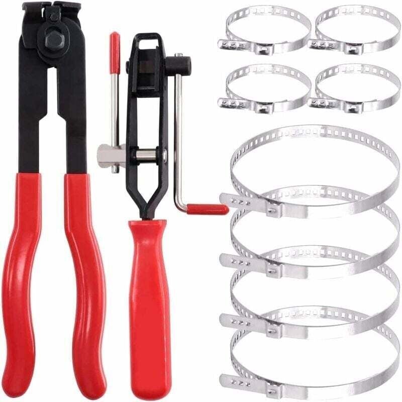 Aiperq - Schlauchklemmenzange, 2 Stück Universalgelenk-Klemmzange und Crimpband-Klemmzange mit 8 Stück Schlauchklemmen