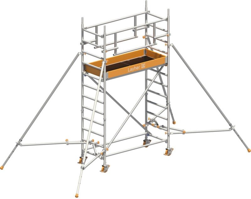 Layher Rollgerüst Uni Leicht P2 Safety Plus mit Doppelgeländer und ausziehbaren Gerüststützen 4,10m AH