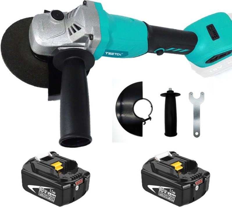 Teetok - 800W Akku Winkelschleifer, Bürstenlos Trennschleifer Scheibe 125mm zum Schneiden und Schleifen+2x5500mAh Akku (...