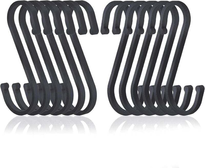 Ganci a S, Confezione da 12 ganci a S piatti in alluminio, finitura opaca, per cucina, camera da letto, bagno, ufficio e...
