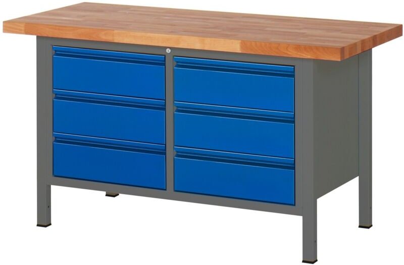 Höhenverstellbare Werkbank Premium mit 6 Schubladen BxTxH 1500x700x840-1040mm anthrazitmetall / ral 5010 - Stier