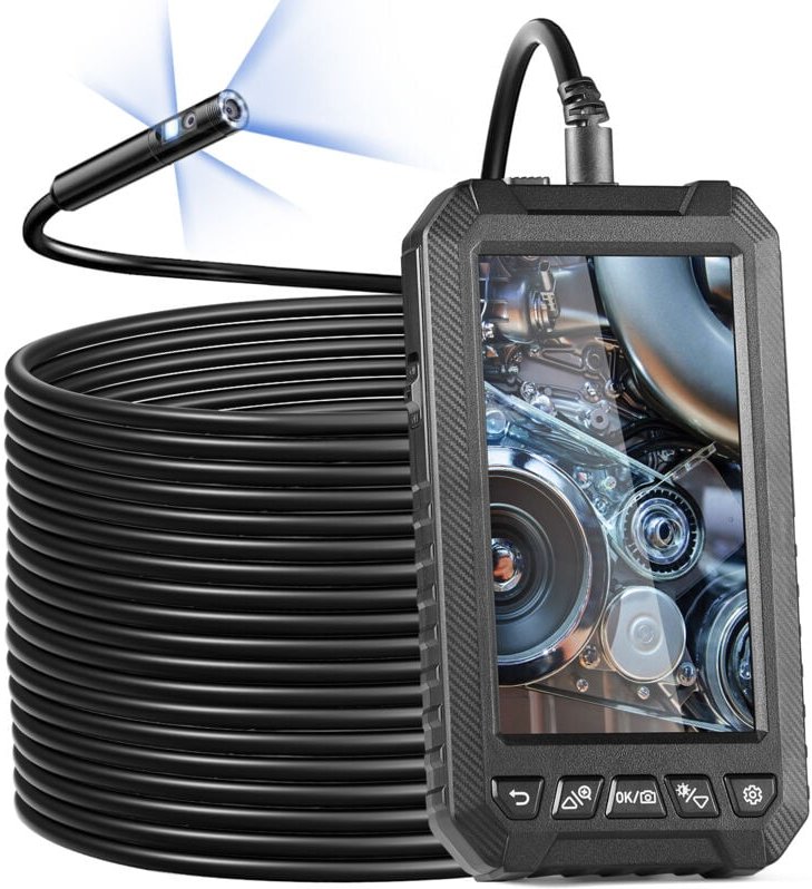 Endoskopkamera mit Licht, Dreifachlinsen-Endoskop mit 15 m halbstarrem Kabel, 12,7 cm Bildschirm, 1080P-Inspektionskamer...