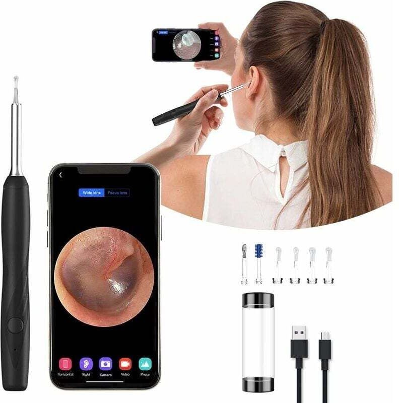 Otoskop, Ohrendoskop, Ohrkamera, 4 MP HD, 3,6 mm, Ohrreinigungsset mit 6 LED-Lichtern, Ohrenreiniger, 1600P, WIFI, intel...