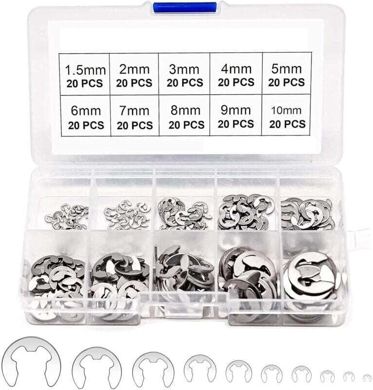 Longziming - 200 E-Clips Externer Sicherungsring-Schnappverschluss, Interner Sicherungsring, Interner Sicherungsring, E-...