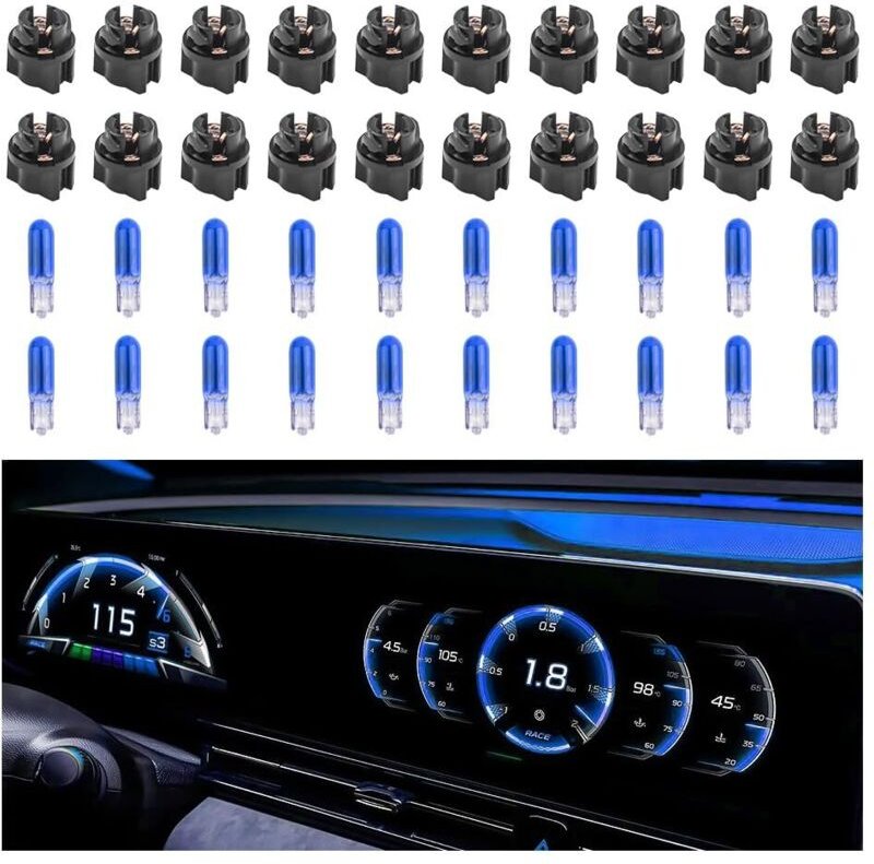 20 Stück T5 17 57 79 86 Halogen-Instrumententafel-Glühbirnen mit 20 Stück Fassungen, 12 V Tachometer-Drehzahlmesser-Inst...