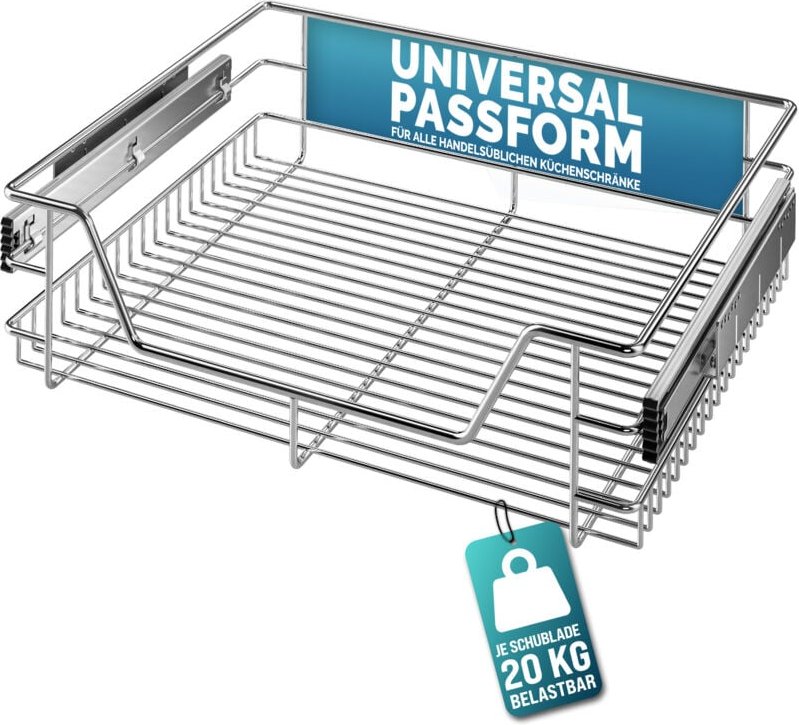 CASARIA® Teleskopschublade Ausziehbare Schublade Küche 30-60cm 20kg Belastbar Verchromt Korbauszug mit Zubehör Haushalt ...