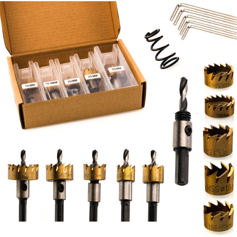 Rosfix Lochsägen-Set für Metall, Stahl, Holz, 5-teilig (16 mm/18,5 mm/20 mm/25 mm/30 mm)