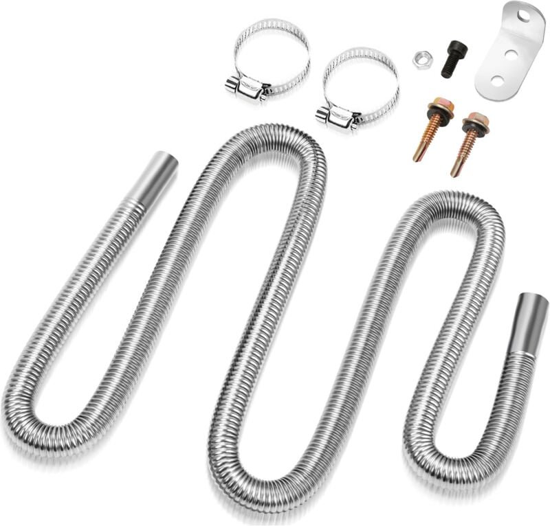Thumbnail - SWANEW 200cm Abgasschlauch Edelstahl Set für Diesel Standheizung mit zwei Edelstahlschellen – Flexibles Auspuffrohr φ25m...