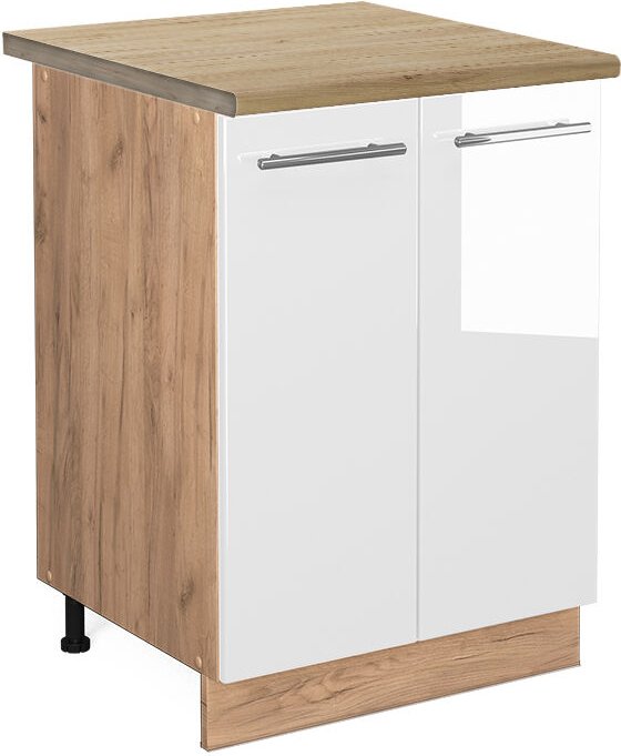 Vicco - Küchenunterschrank Fame-Line, Weiß Hochglanz, 60 cm , ap Eiche