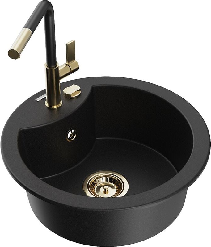 Mexen - Diego 1-Becken-Granitspüle mit Mischbatterie Flora, Schwarz - 6512-77-670401-57-G