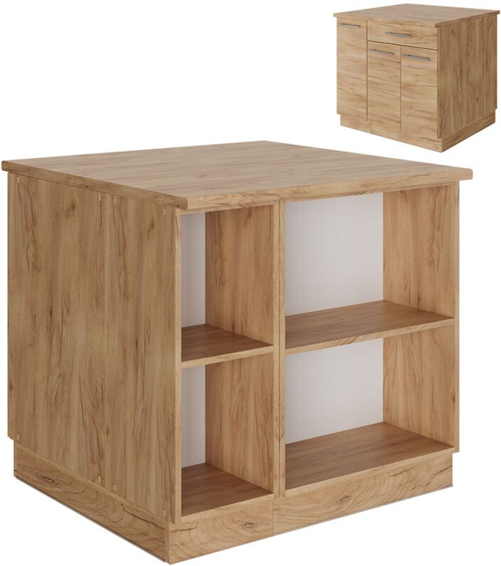 Kücheninsel Fame-Line, Goldkraft Eiche, 90 cm mit Schublade, ohne Arbeitsplatte, Vicco