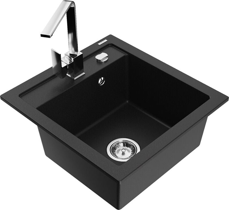Vito 1-Becken-Granit-Spüle mit Mischbatterie Rita, Schwarz - 6503-77-670300-00 - Mexen