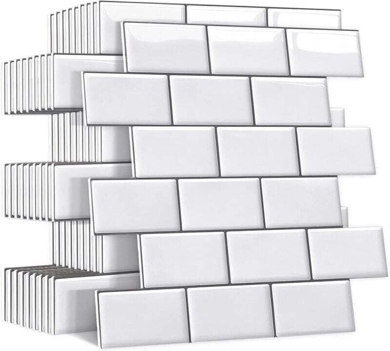 (Weiß, 10 Stück) Dicke, selbstklebende Küchen- und Badezimmer-Spritzschutzfliesen, Imitat selbstklebender Wandfliesen, K...