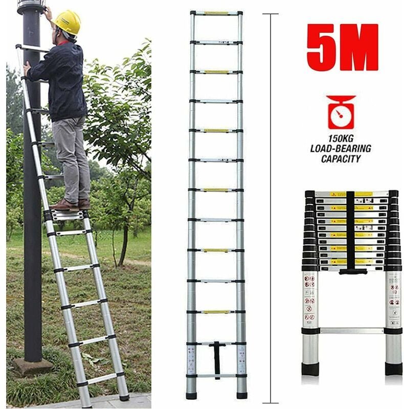 Teleskopleiter aus Aluminium, Dachbodenleiter Tragbare Leiter 16.5FT Verstellbare Leiter Telescoping Attic Ladder Max. B...