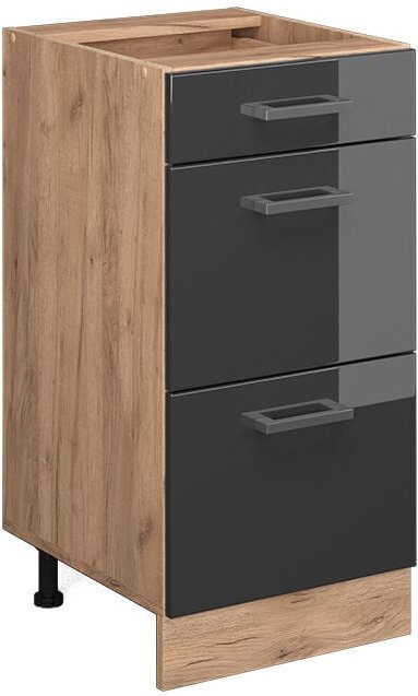 Küchenunterschrank R-Line, Anthrazit Hochglanz, 40 cm mit Schubladen, ohne Arbeitsplatte Vicco