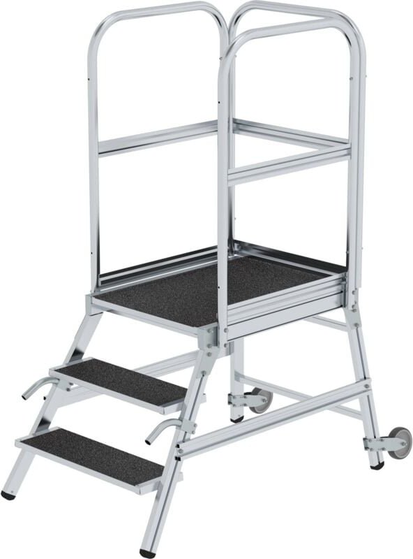 Günzburger Steigtechnik - Podesttreppe einseitig begehbar mit Rollen & Griffen Korrundbeschichtung R13 3 Stufen - 055103