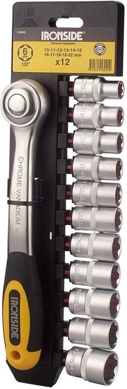 Ironside - Steckschlüssel-Set 12-teilig 13 mm (1/2') 10-22 mm mit SB-Hänger