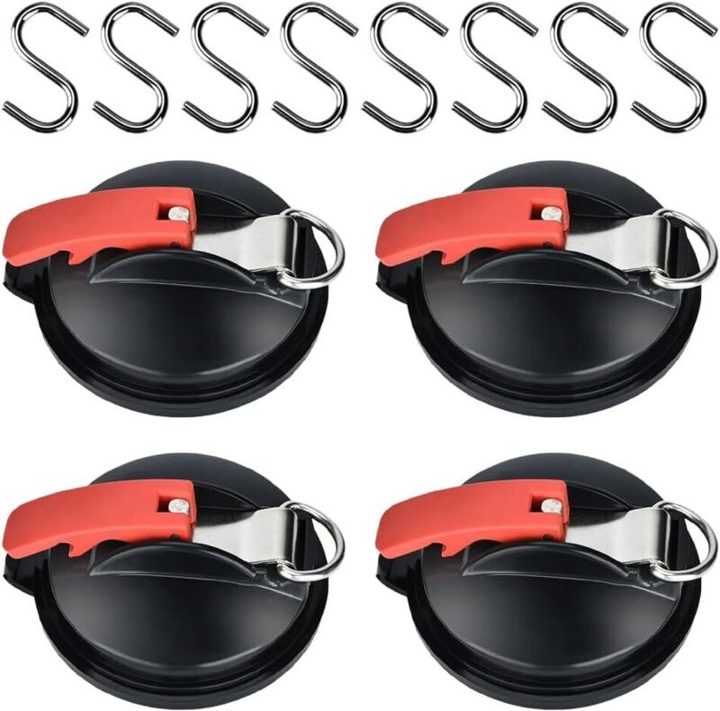 Saugnäpfe, 4er-Pack extra starke Campinghaken mit 8 S-Haken, Saugnäpfe für Automarkisen, Vordächer, Planen, Zubehör