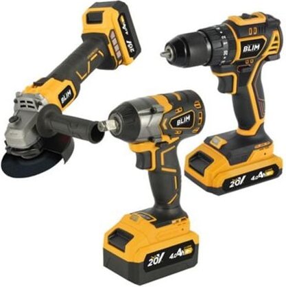 Blim - pack 20v Bohrmaschine + Schlagschrauber + Radialschlüssel ohne Kohlen - 2 Batterien 4ah - Farbe various