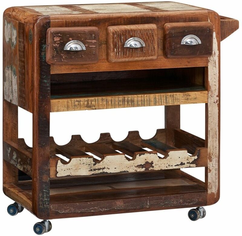 Serviertisch mit Rollen Altholz 78x48x85 mehrfarbig lackiert FREEZY 31