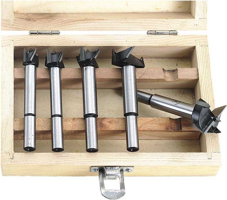 5TLG forstnerbohrer satz 15-35 mm im holzkasten scharnierlochbohrer Fervi 0087