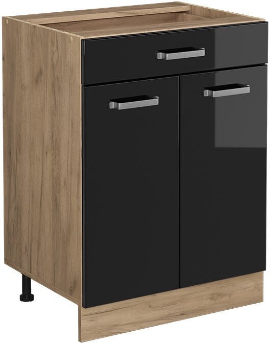 Küchenunterschrank R-Line, Schwarz Hochglanz, 60 cm mit Schublade, ohne Arbeitsplatte Vicco
