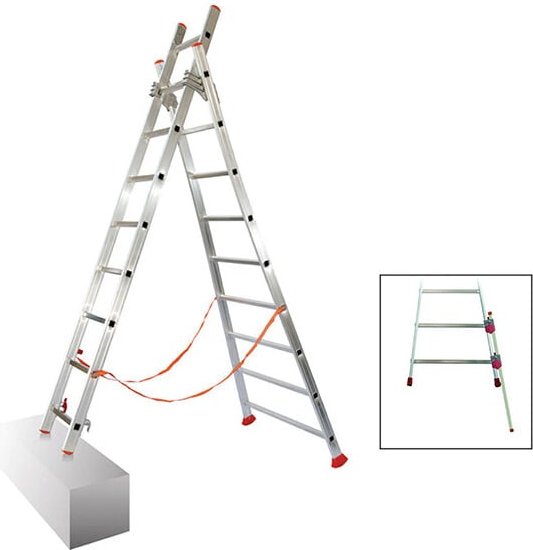Matisère - Echelle transformable 2x12 barreaux - Longueur déployée 5,66m - Sol plat ou escalier - ATL350-2/BR