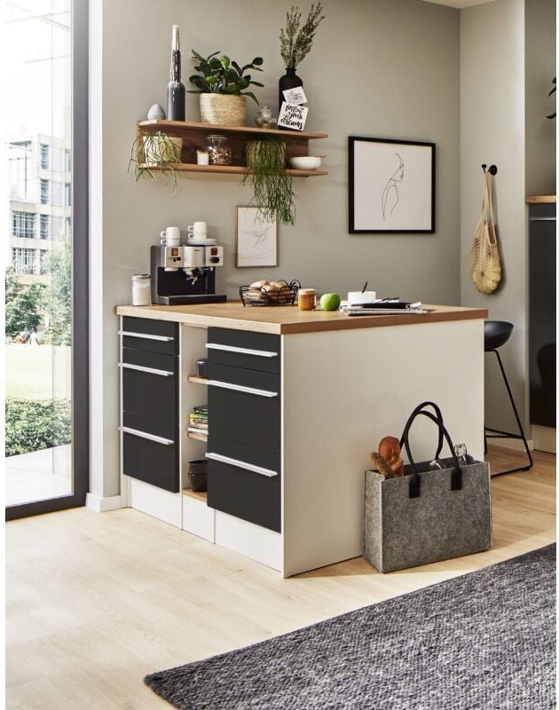 Küche Kücheninsel Gabriel 150 cm mit Hängeregal Grau Respekta