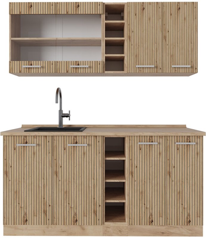 Vicco - Singleküche R-Line, Artisan-Eiche/Goldkraft Eiche, 160 cm ohne Arbeitsplatte