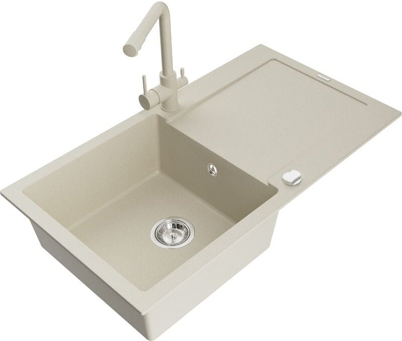 Leo 1 Becken-Granitspüle mit Abtropffl√§che und Mischbatterie Duero, Beige- 6501-69-671600-69 - Mexen