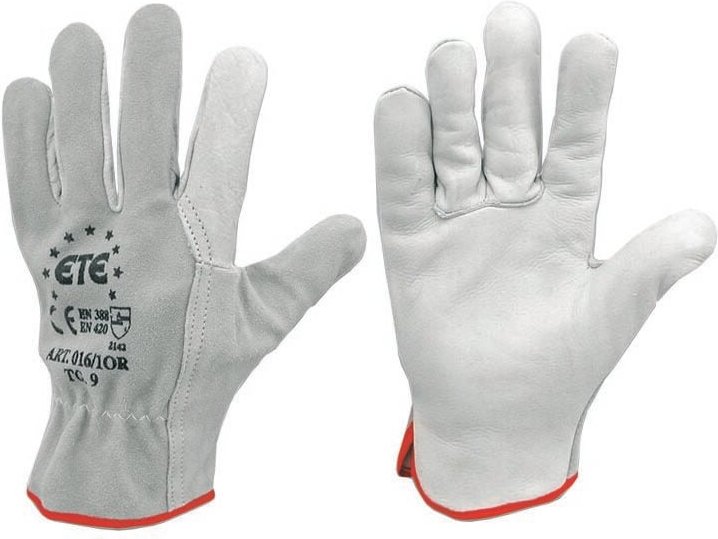 Handschuhe aus weiß gesäumtem Kalbsleder mit geteiltem Rücken Größe 10 - Idrhaus