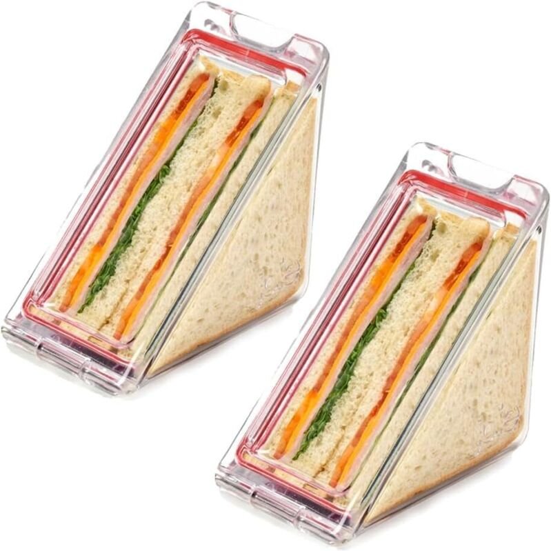 2er-Pack wiederverwendbare, dreieckige, durchsichtige Sandwichboxen mit Deckel, große, verbesserte Version, tragbare San...