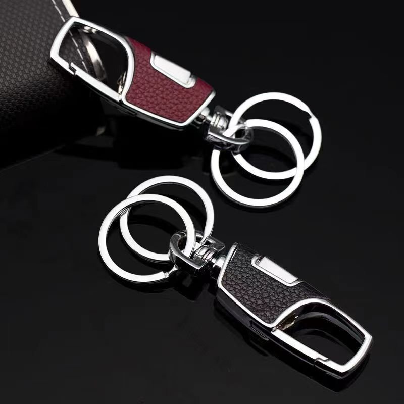 2er-Pack Autoschlüsselanhänger mit 2 Metallringen, Schwarz und Burgunderrot - Lntyq