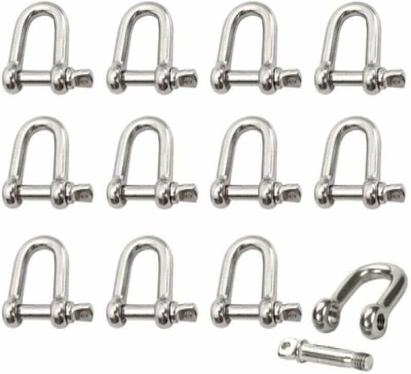 Schäkel aus Edelstahl, 12 Stück, M4-Schäkel aus Edelstahl, Hebeschäkelkette, D-Ring-Schäkel, Schäkelstift, Schraubschnal...