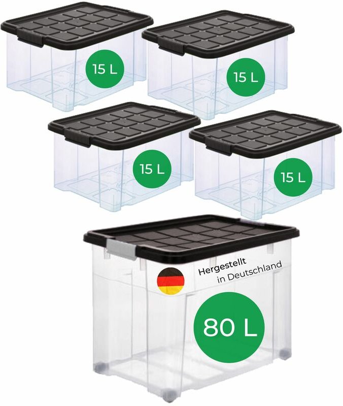 Novatool - Aufbewahrungsbox Aufbewahrungsbox mit Deckel 1x80 l + 4x 15L