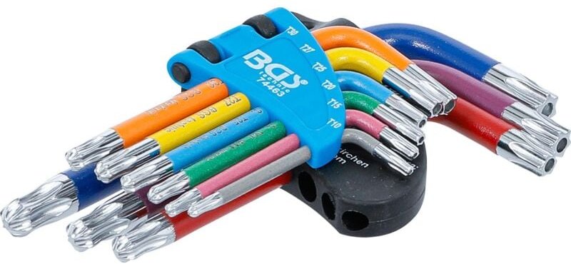 Bgs Technic - Winkelschlüssel-Satz Multicolour kurz T-Profil (für Torx) mit Bohrung und Kugelkopf T10 - T50 9-tlg.