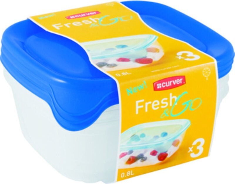 Bricoline - Curver zestaw pojemników kwadratowych fresh&go 3x0,8l /niebieski/ transparentny