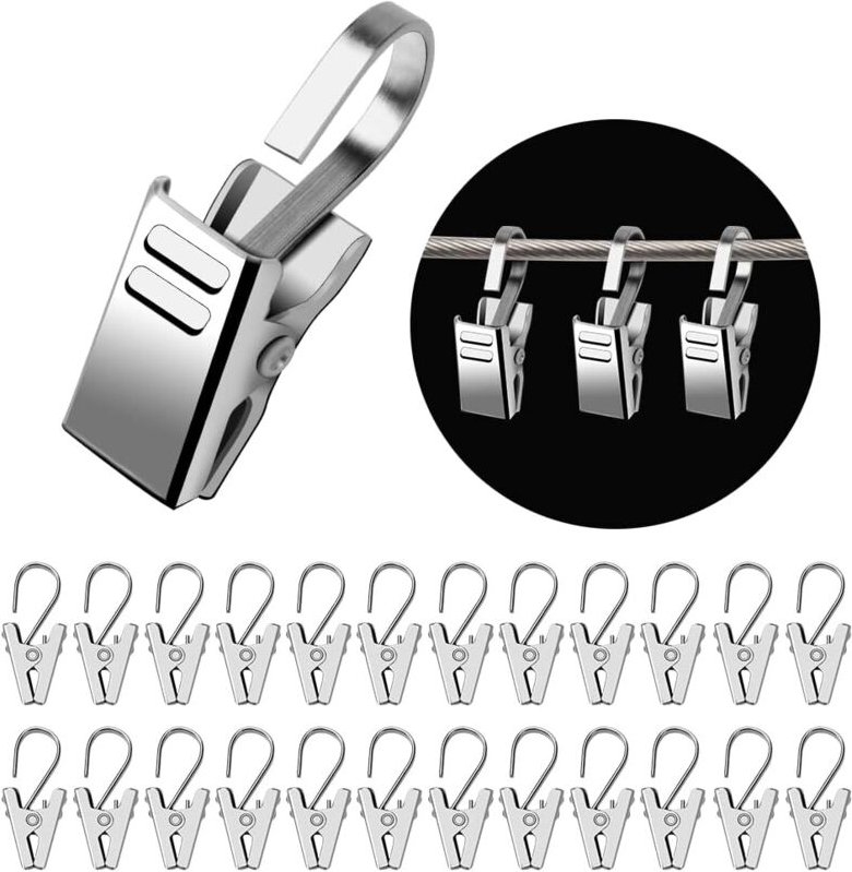 Thumbnail - Dolaso - 50 Stück Metall-Vorhang-Clips, silberne Edelstahl-Clips für Haken, Vorhang-Clip-Ring-Haken, Duschvorhang-Clip, ...